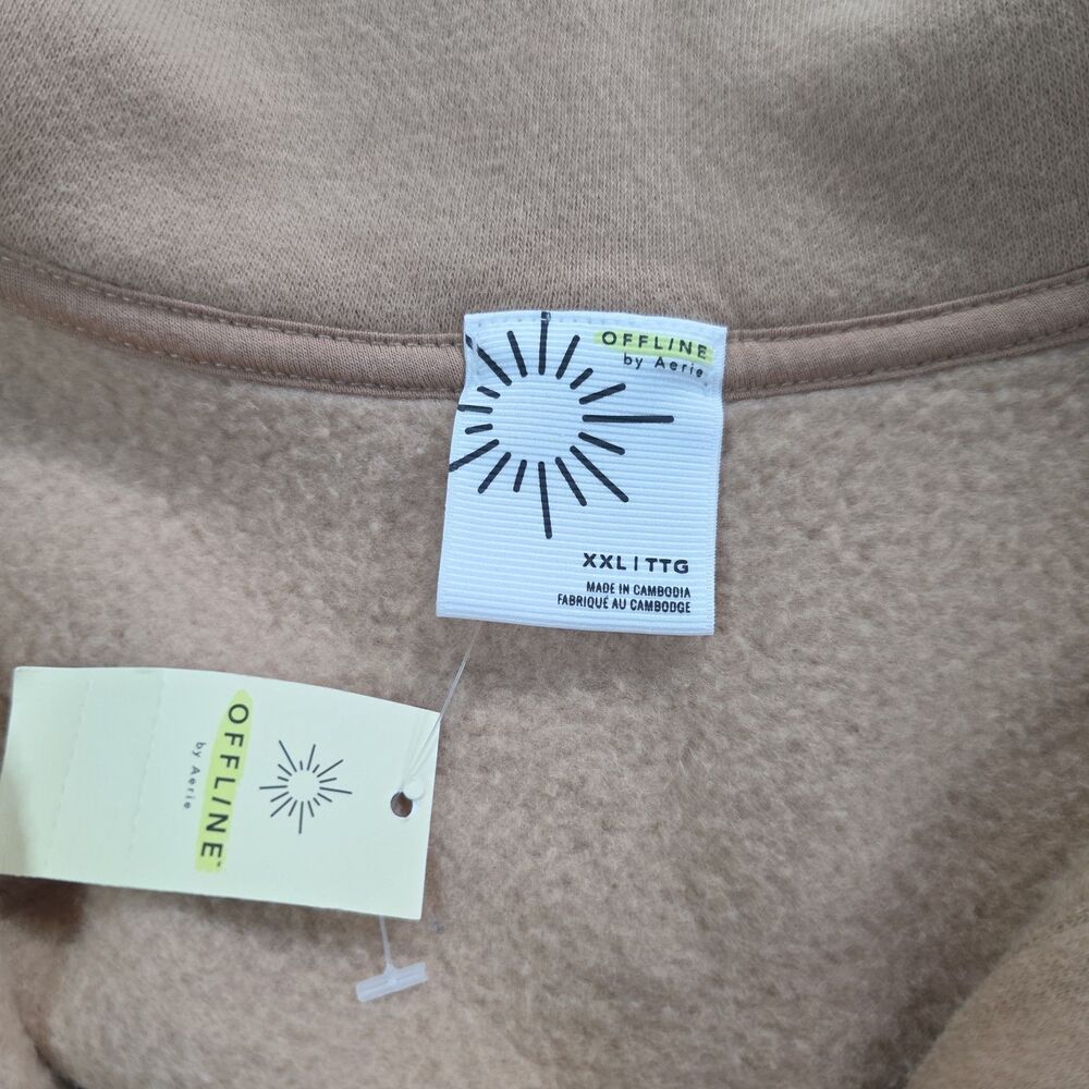 OFFLINE by Aerie Cloud NWT Fleece Polo Sweatshirt XXL Beach Dune Oversized Crop - Picture 4 of 10